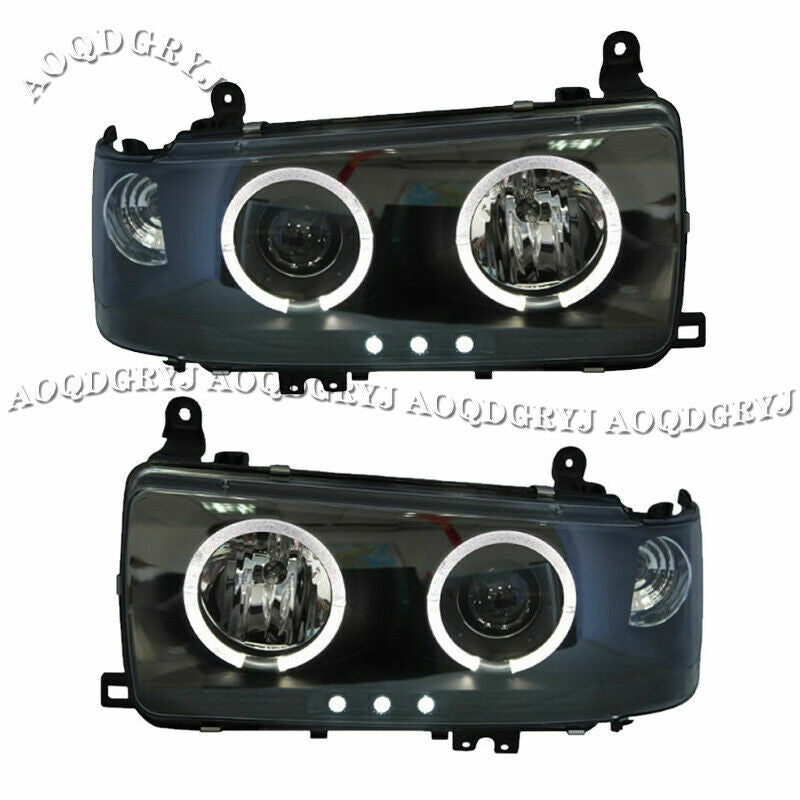 for TOYOTA for Land cruiser LC/FJ80 91-97 Smoke Black Angel eyes One-piece Headlight