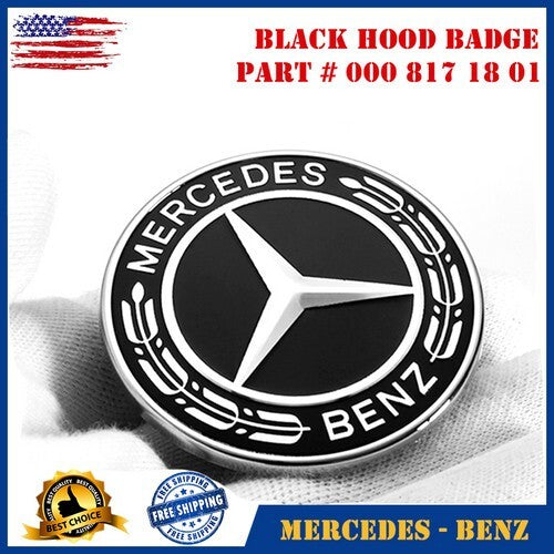 FOR Black Hood Emblem Laurel Wreath Flat Logo GT CLA SLK CLS SL CLS S