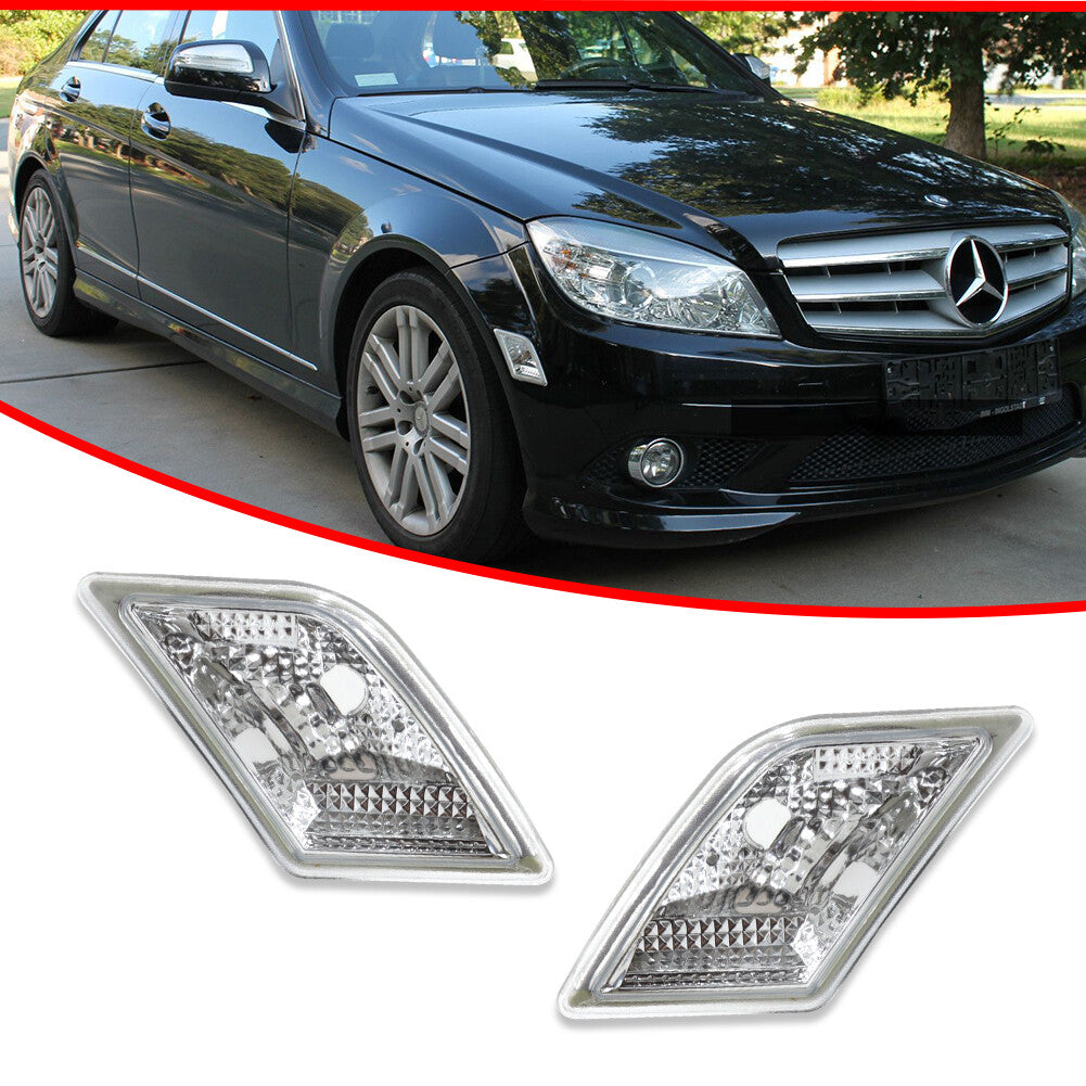 2-Pack Transparent Lens Front Fender Side Marker Lights for 2008-2011 for Mercedes-Benz W204 C-Class