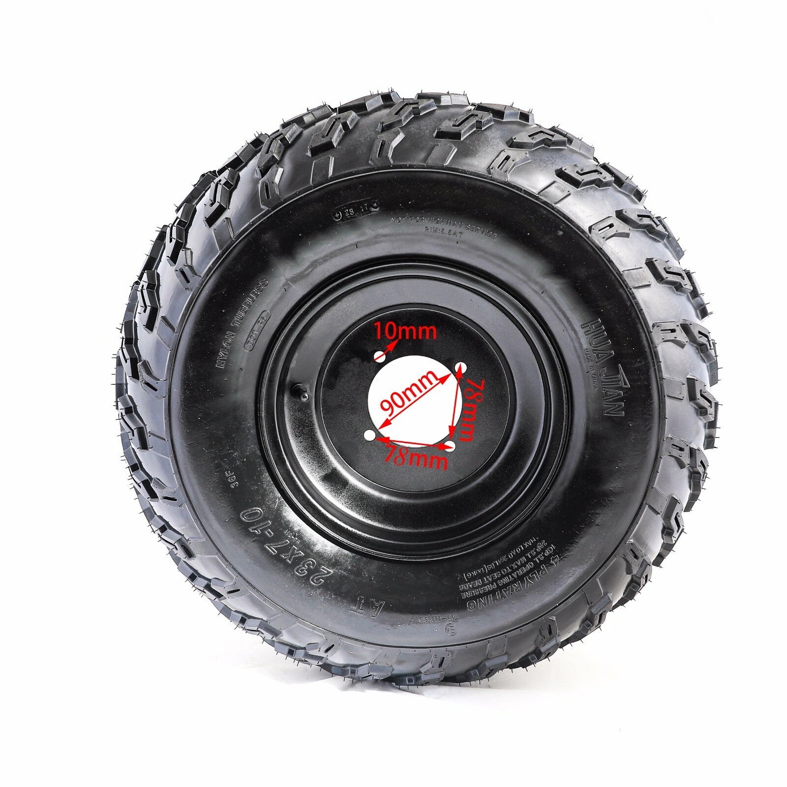 10-inch all-terrain vehicle wheels, 23x7-10 tires, 4-lug rims, main axle hubs, suitable for four-wheeled vehicles, for golf carts, and UTVs.