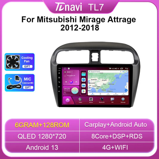 for Mitsubishi Mirage Attrage 2012-2018 Car Radio CarPlay GPS Auto Player Screen