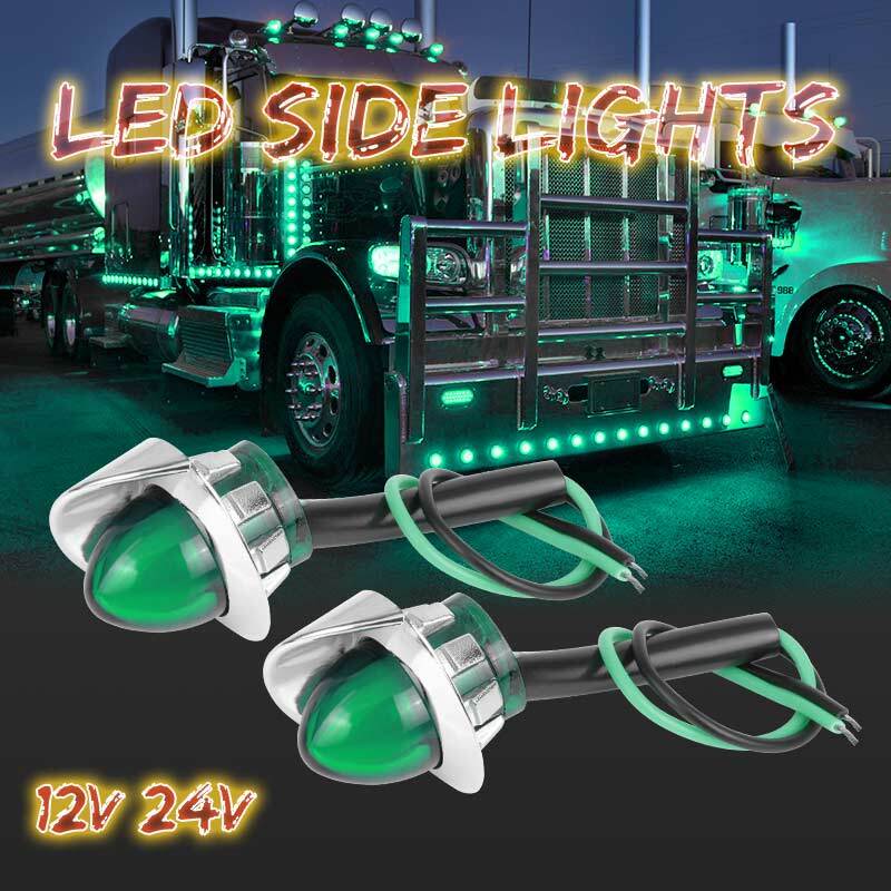 10X 3/4 LED Marker Clearance Lights Truck Trailer Round Side Bullet Lamp Green