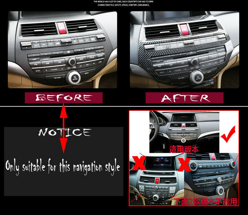 8Pcs Carbon Fiber Console Dashboard Cover Trim for Honda Accord Sedan 2008-2012