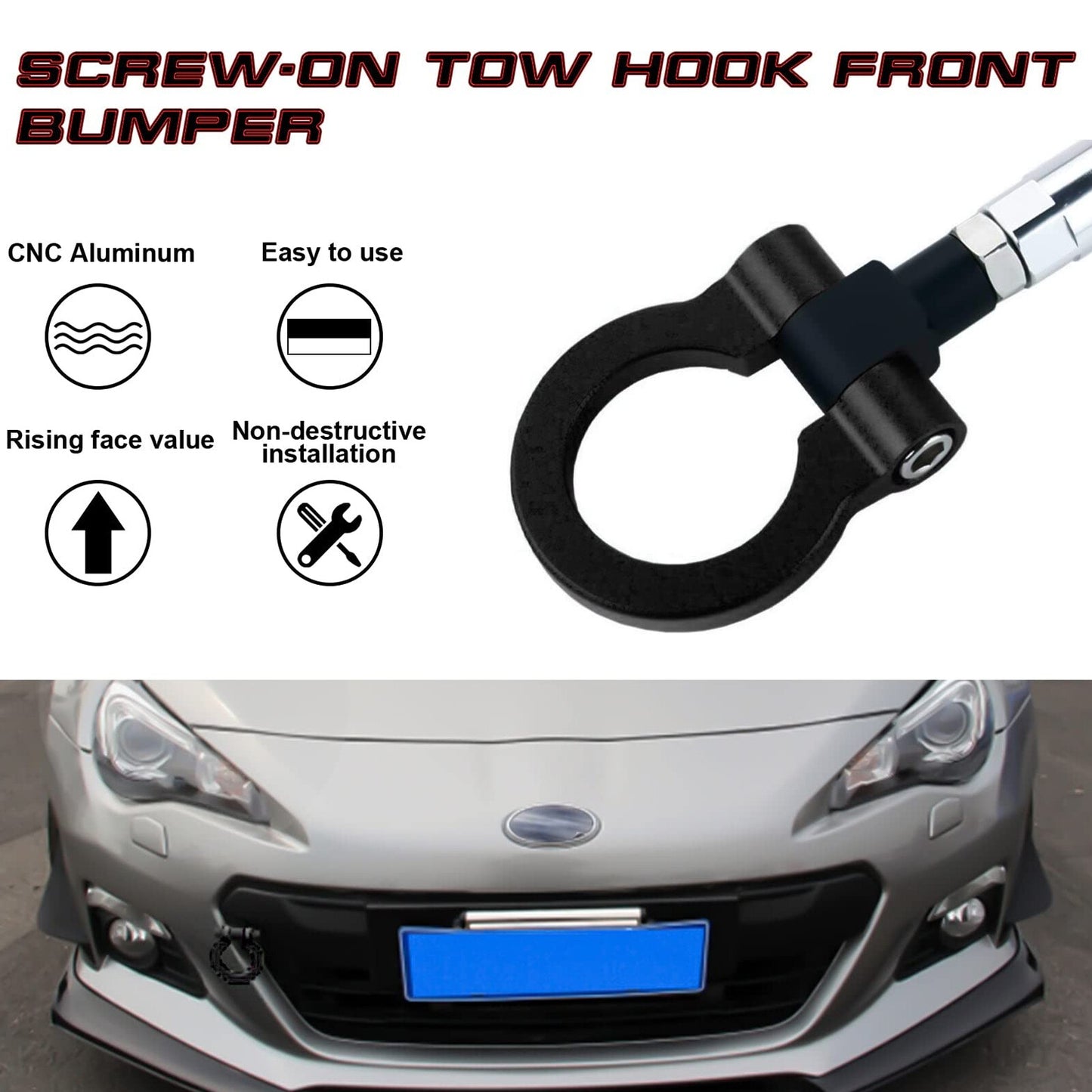 Black JDM Track Racing Tow Hook Trailer For 2013-2022 for Subaru WRX STI BRZ Impreza