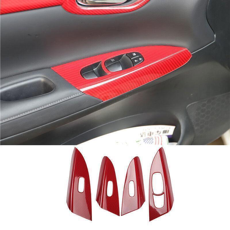 for Nissan Sentra Sylphy 13-19 Red Carbon Fiber Window Lift Panel Switch Trim 4X