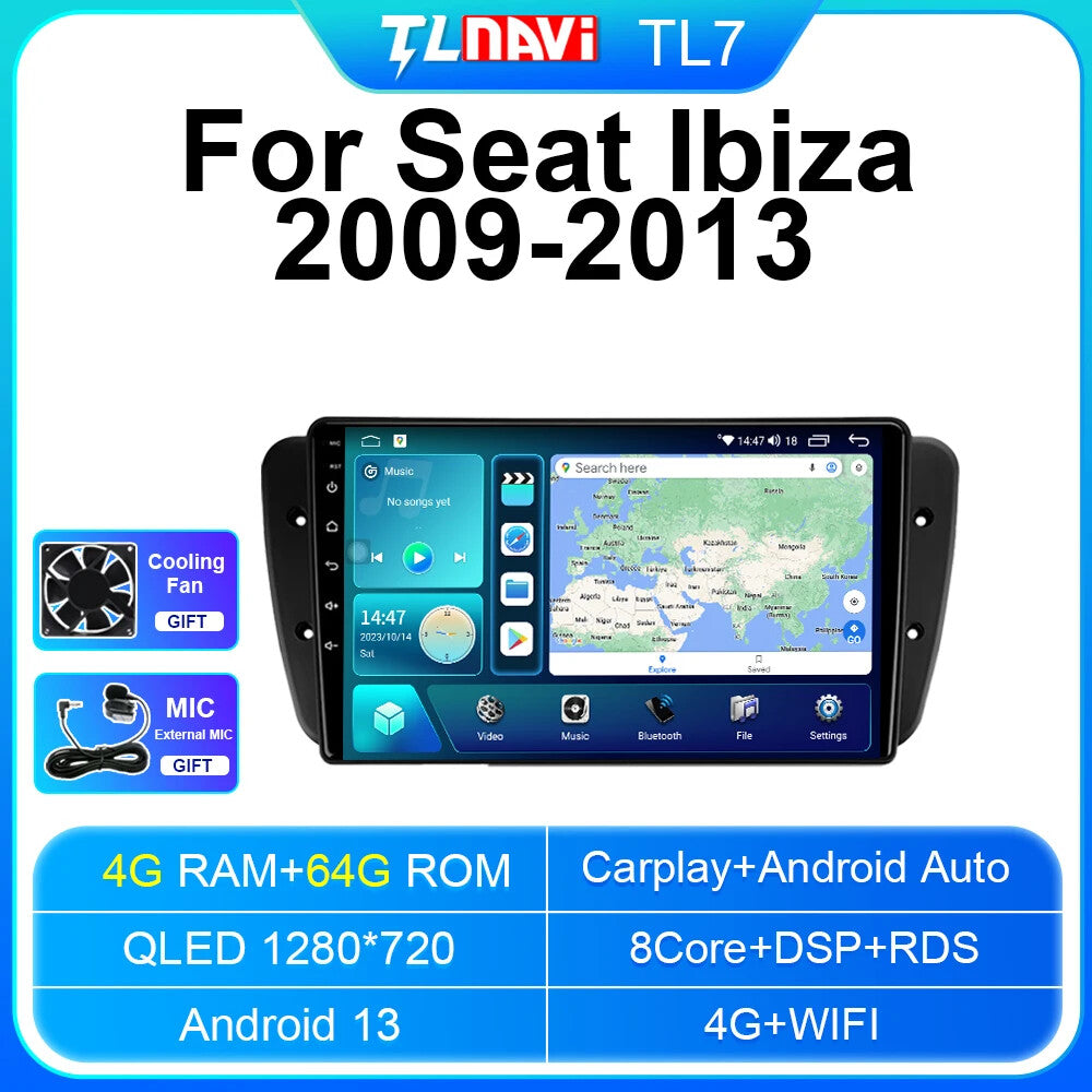 for Seat Ibiza 6j MK4 2009-2013 GPS Android Auto CarPlay Car Radio Stereo Screen