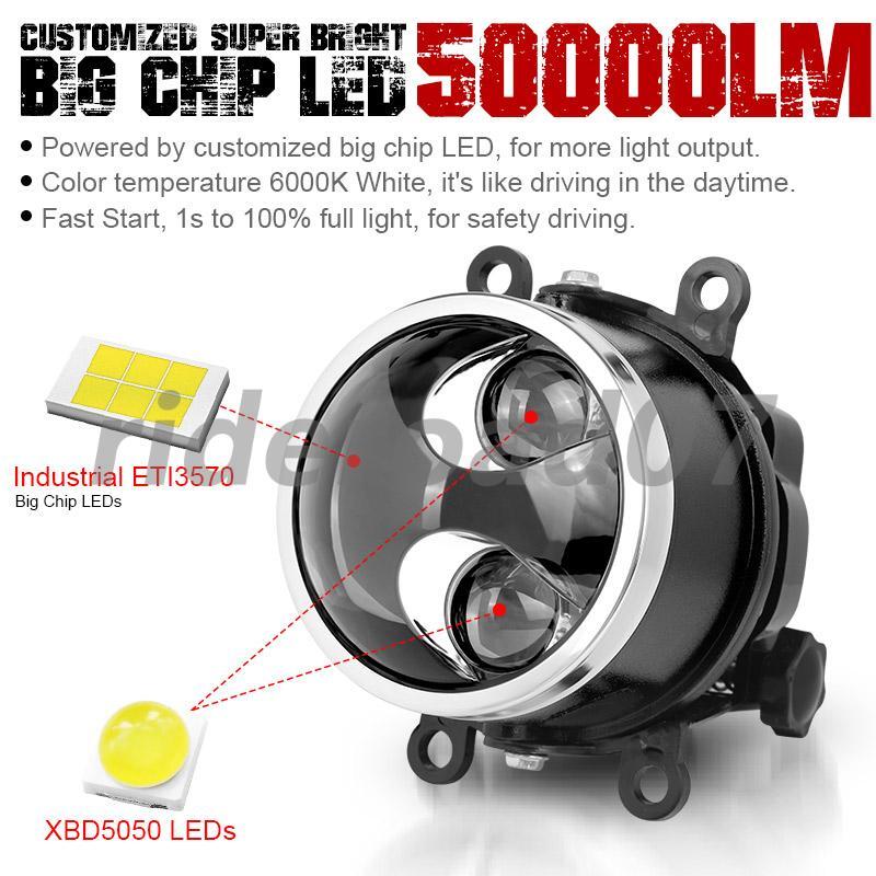 2X 3.0 Bi LED Projector Lens Fog Light Lamp Hi/Lo Beam Retrofit 80W 6000K White