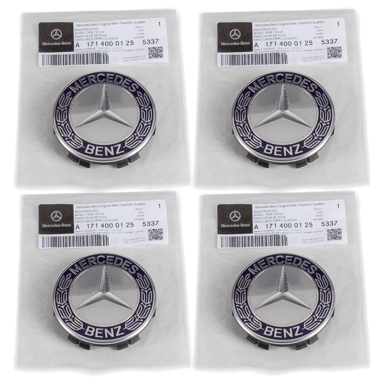 4 for Mercedes Royal Blue Center Hub Caps for Alloy Wheels (4-Piece Set)