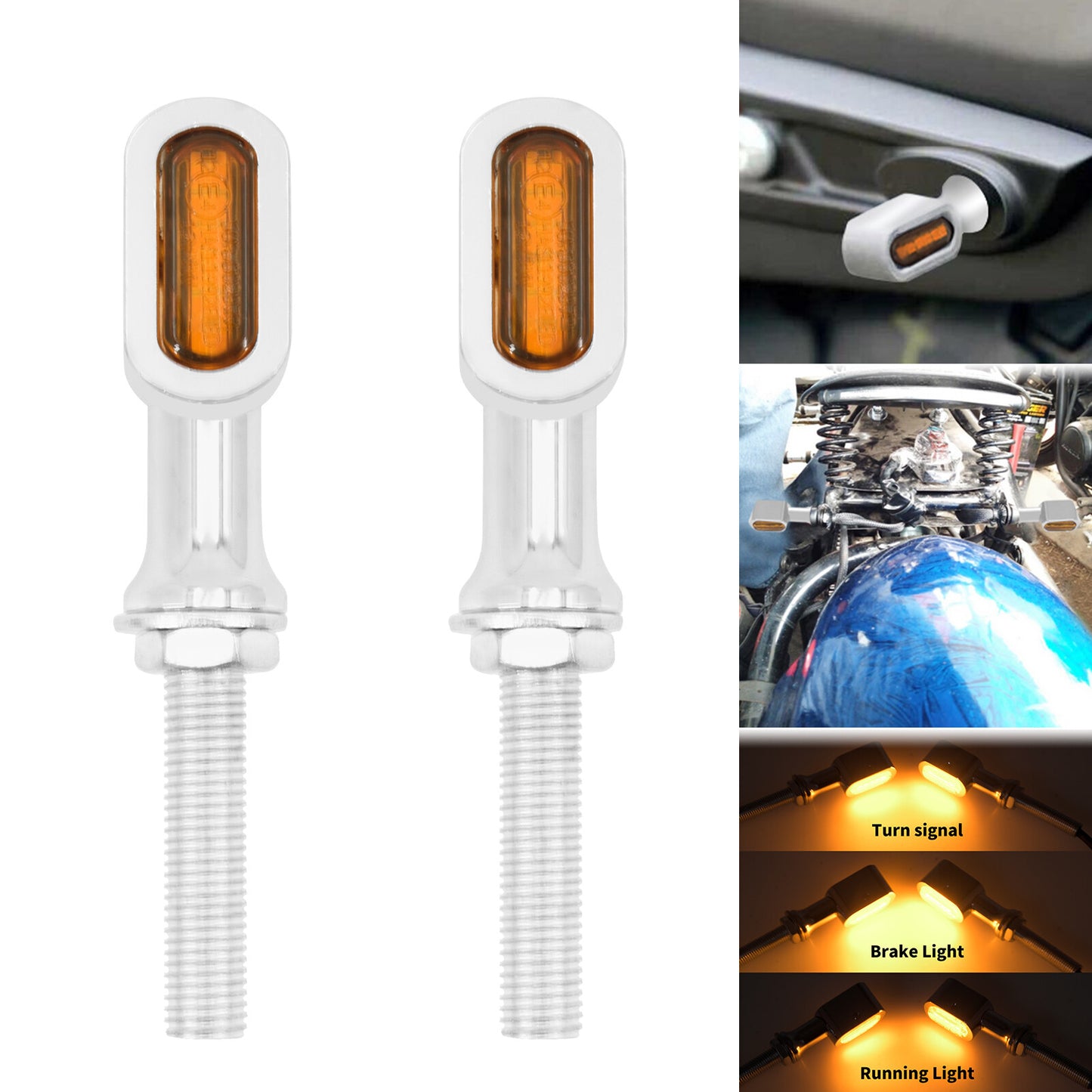 2x Chrome Universal Rear Amber for Mini LED Turn Signal Indicator Blinker Light