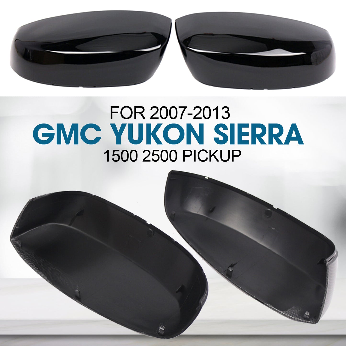 For 2007-2013 for Gmc for Yukon for Sierra 1500 2500 Gloss Black Rearview Mirror Cover Cap