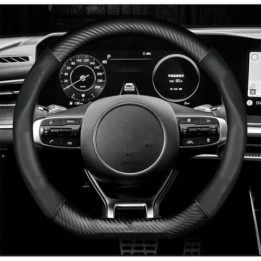 for Kia K5 2021-2023 Carbon Fiber Leather Steering Wheel Cover D-shape Antiskid