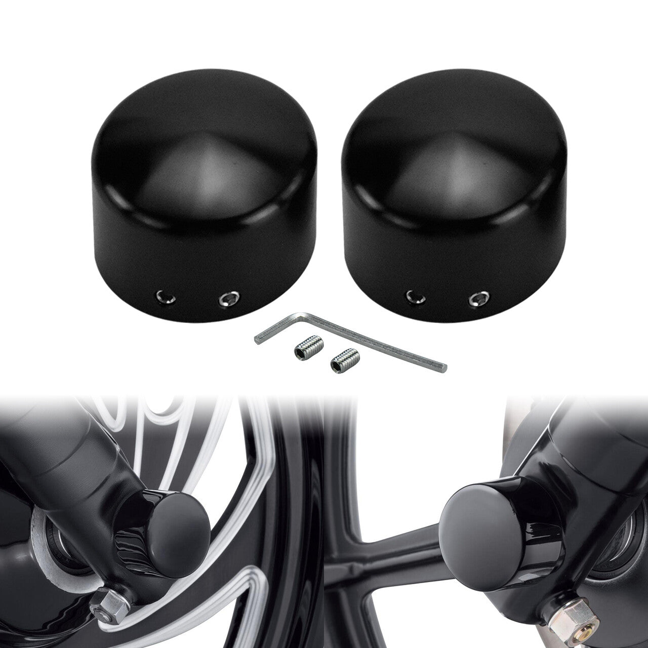 Black Front Axle Cap Nut Covers Fits for Harley Road Street Glide Softail Dyna