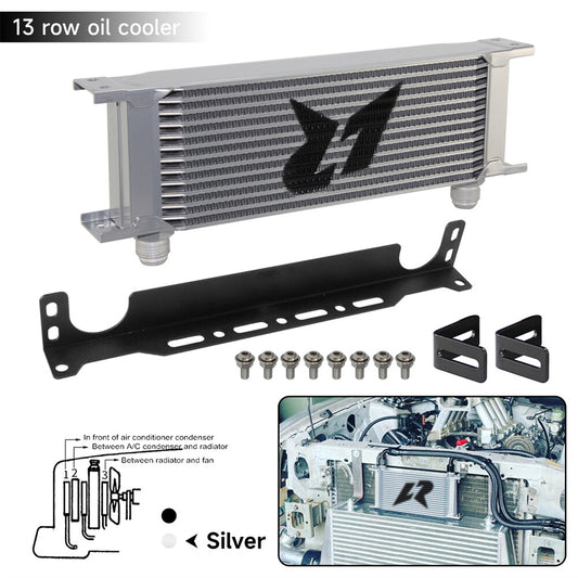 Universal 13 Row Engine Stacked Plate Oil Cooler Aluminium AN10+Mounting Bracket