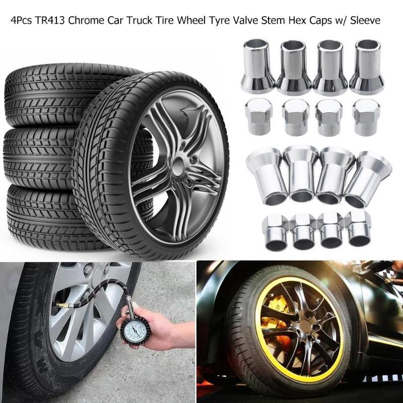 4x Silver Chrome Valve Stem Caps Covers Sleeve Chromies Car/Truck/Bicycle TR413