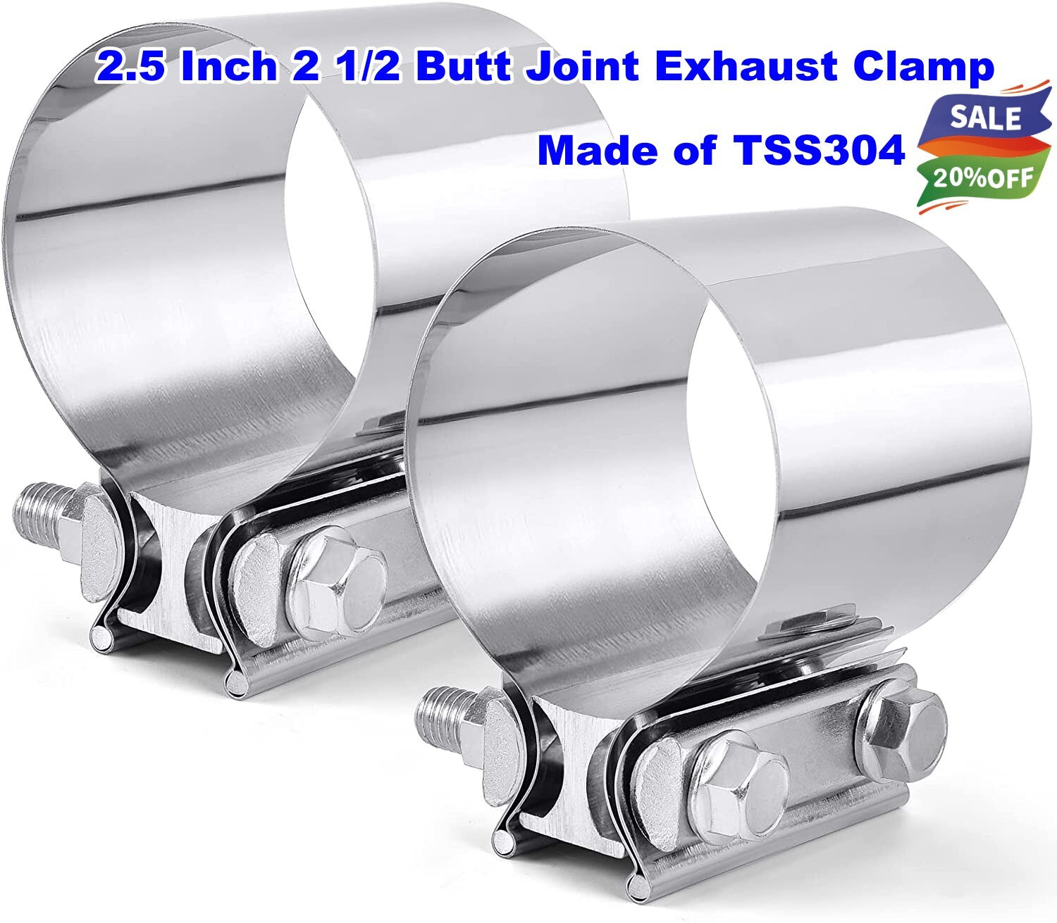 2.5-inch 2 1/2 Butt Combined Exhaust Clamp with Coupling Sleeve, Stainless Steel, 2-Piece Set