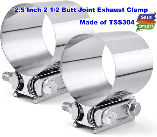2.5-inch 2 1/2 Butt Combined Exhaust Clamp with Coupling Sleeve, Stainless Steel, 2-Piece Set