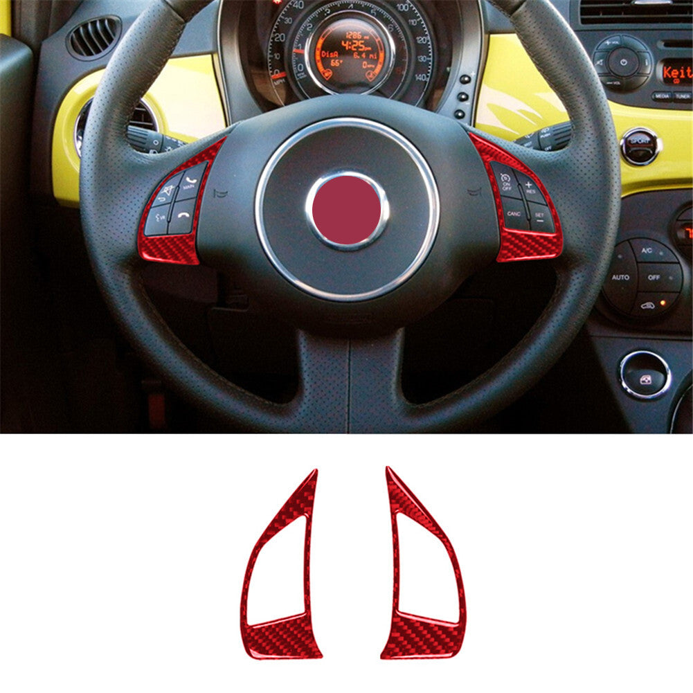 2x red carbon fiber interior steering wheel button trim for 2012-2015 for Fiat 500