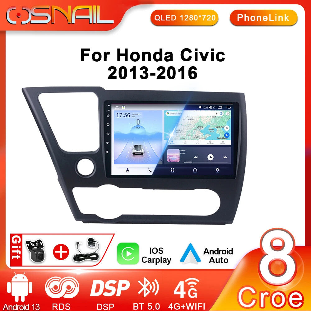 for Honda for Civic 9 2013-2016 Car Android Auto Radio Video Player Navi GPS Screen