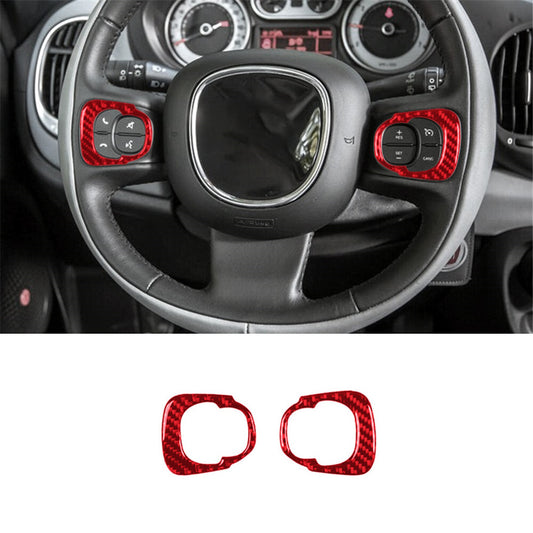 Red Carbon Fiber Interior Steering Wheel Accent Cover Trim For 2014-17 for Fiat 500L