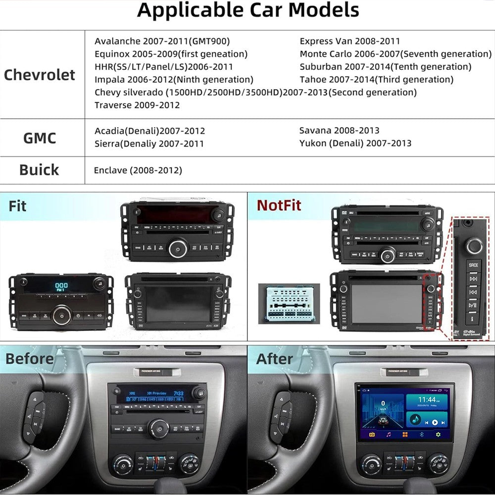Android Auto Carplay for GMC Savana 2008-2013 Car Stereo Radio GPS Player Screen