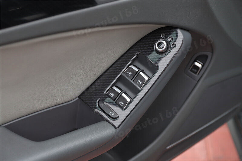 Carbon Fiber Look Inner Window Lift Lock Switch Panel Trims for Audi A4 2009-16