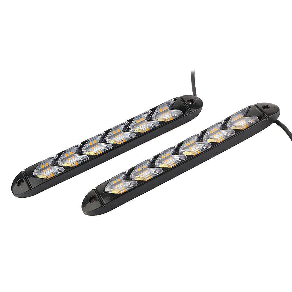 2-piece car 6-LED amber/white flowing strip arrow flashing lights DRL turn signal lights 12V
