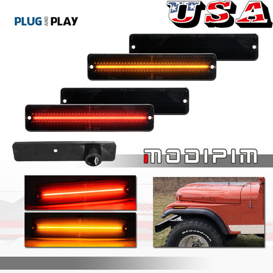 Four smoke LED front + rear side marker lights for Jeep CJ 5/6/7/8 SJ Wagoneer J10 20