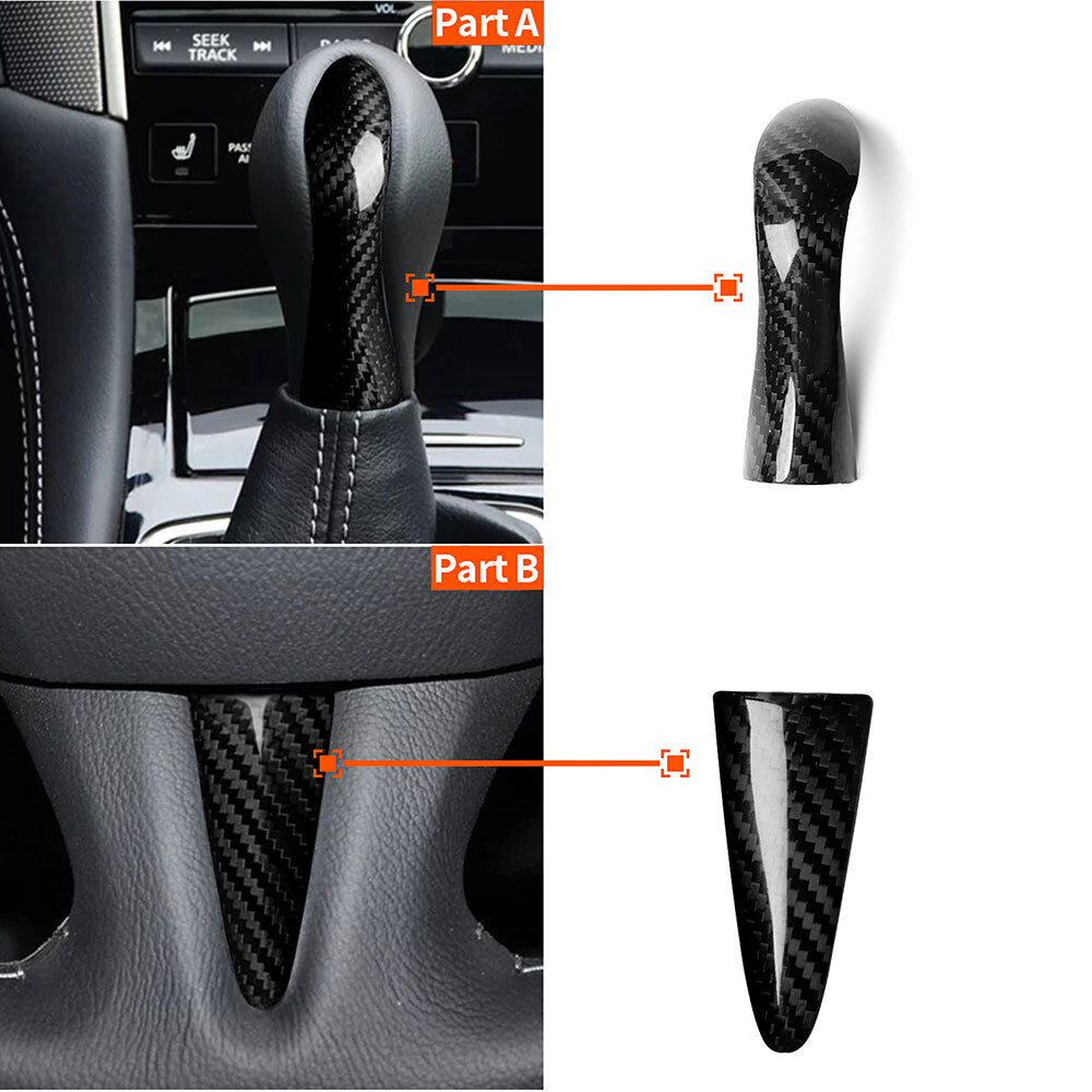 Carbon Fiber Steering Wheel Center Trim+Shift Knob Cover For 14-17 for Infiniti Q50