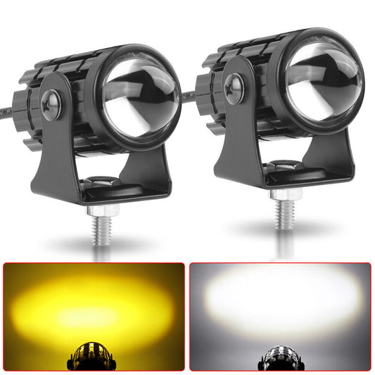 2X Motorcycle LED White Yellow Dual Color Spot Light Headlight Fog Driving