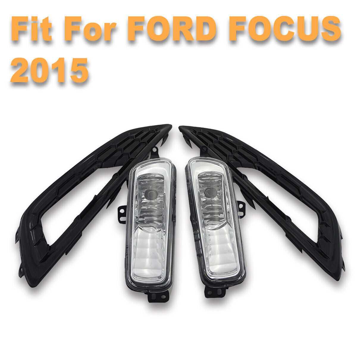 Clear Fog Driving Lamp Lights w/Gloss Black Sport Cover for Ford Focus 2015 2016