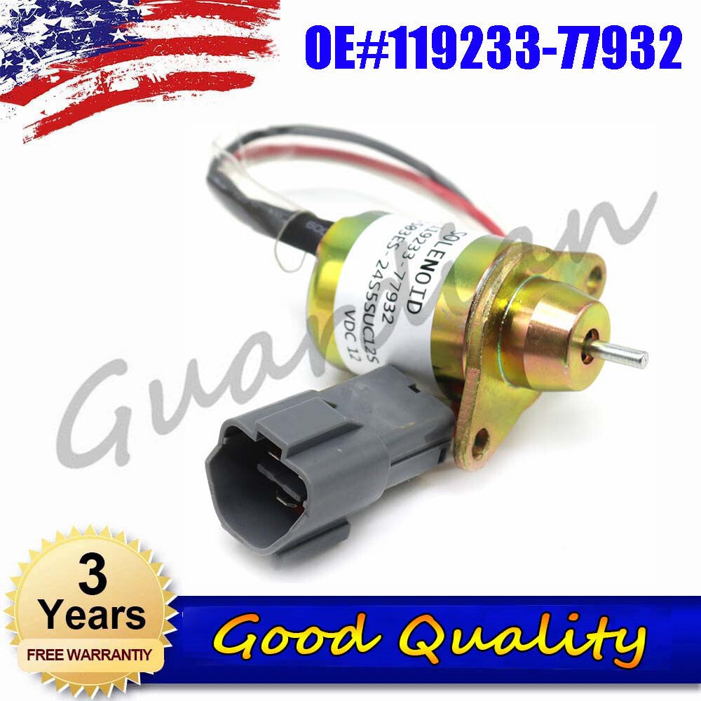 Fuel shut-off solenoid valve 119233-77932, new, suitable for modern Yanmar engines.