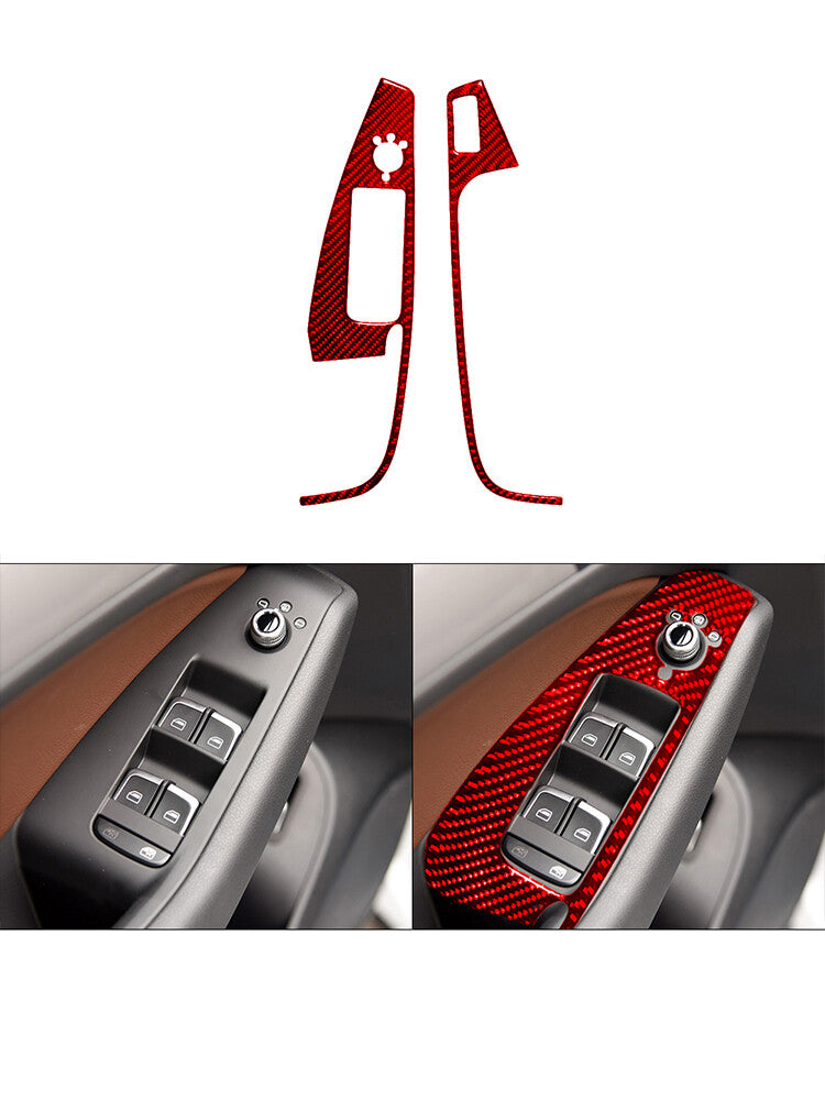 for Audi Q5 2009-2017 Red Front Window Lift Button Trim Cover Decor Carbon Fiber