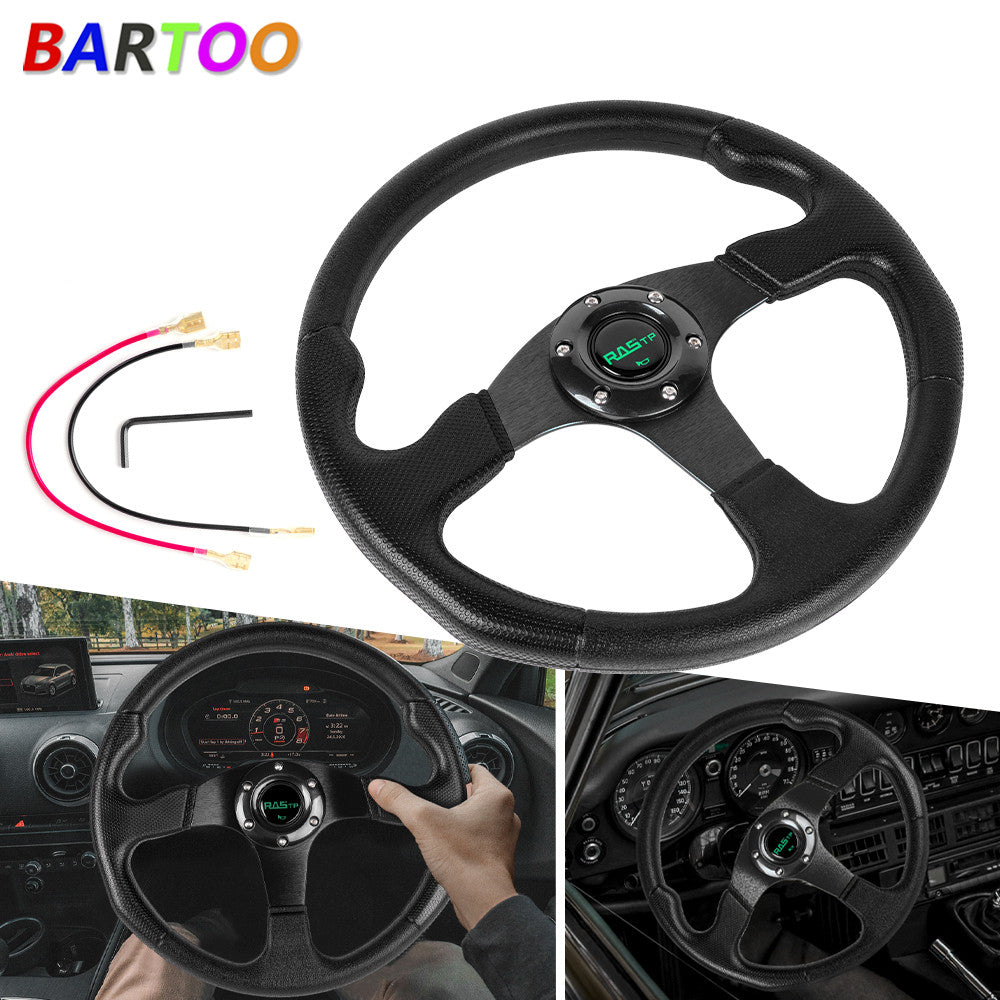 14mm Universal Drifting Racing Steering Wheel Aluminum 6 Bolt Black