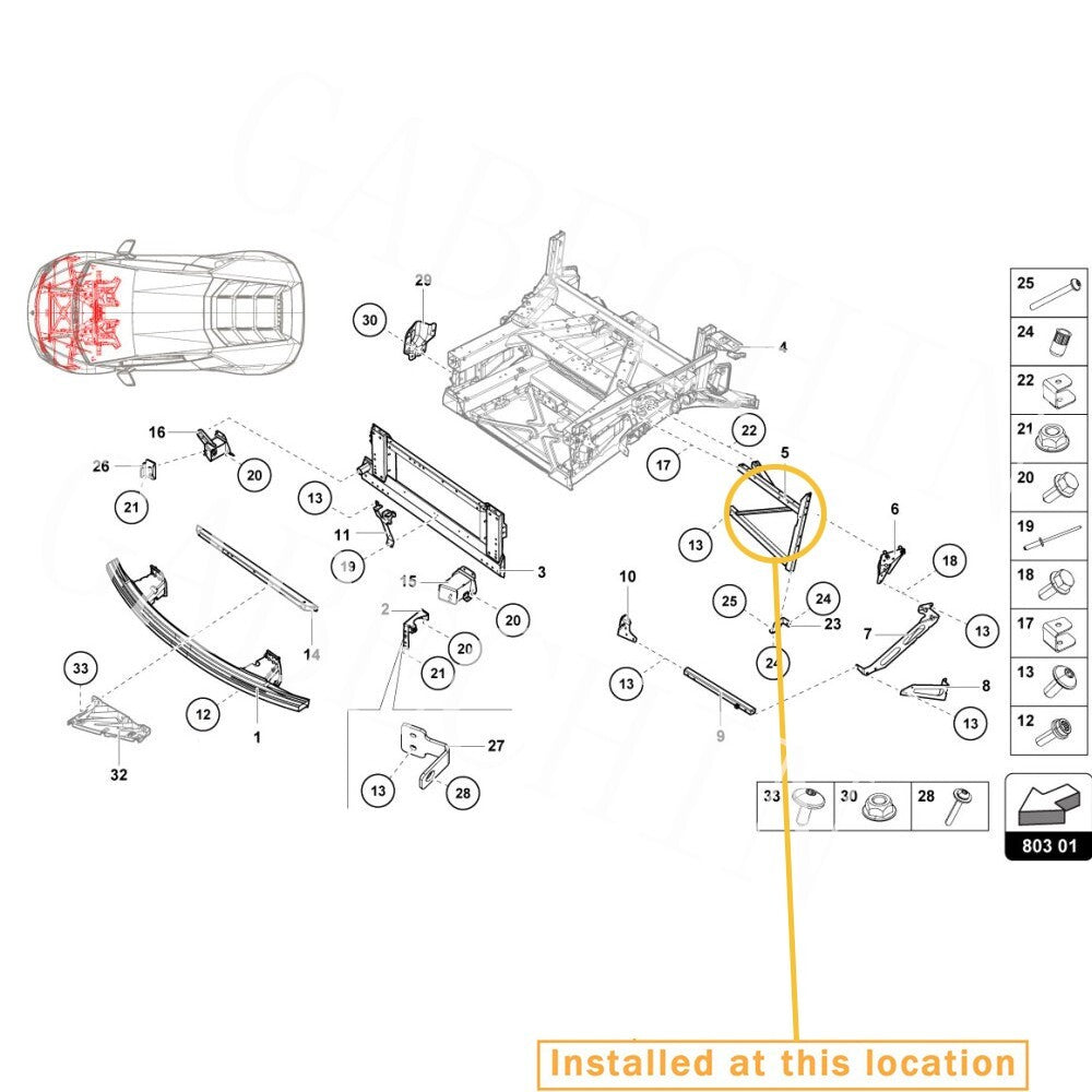 Multi-hook right-side mounting bracket for Lamborghini for Huracan front radiator cage