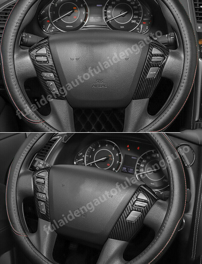 for Nissan Patrol Y62 2017-2019 Carbon Fiber Interior Steering Wheel Cover Trim