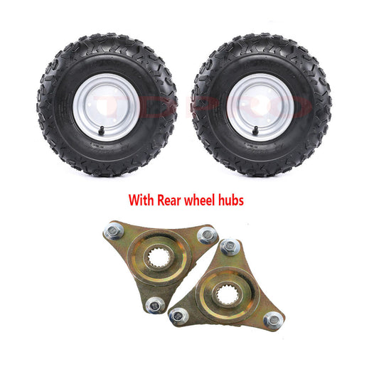 A pair of 145/70-6 tires, rims, and axle hubs suitable for 70, 90, and 110cc Taodao four-wheel all-terrain go-karts.