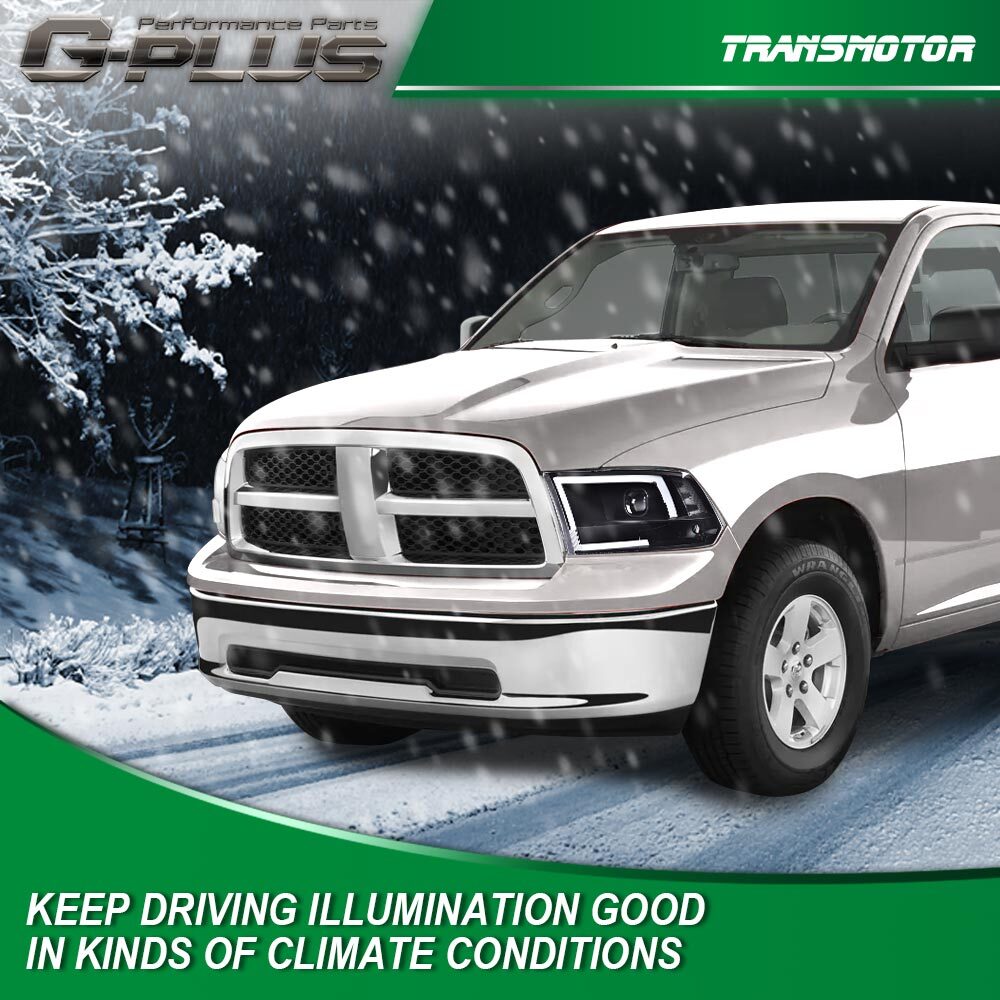 Fits 09-18 for Ram 1500 2500 3500 LED Black Headlight Projector Headlight DRL