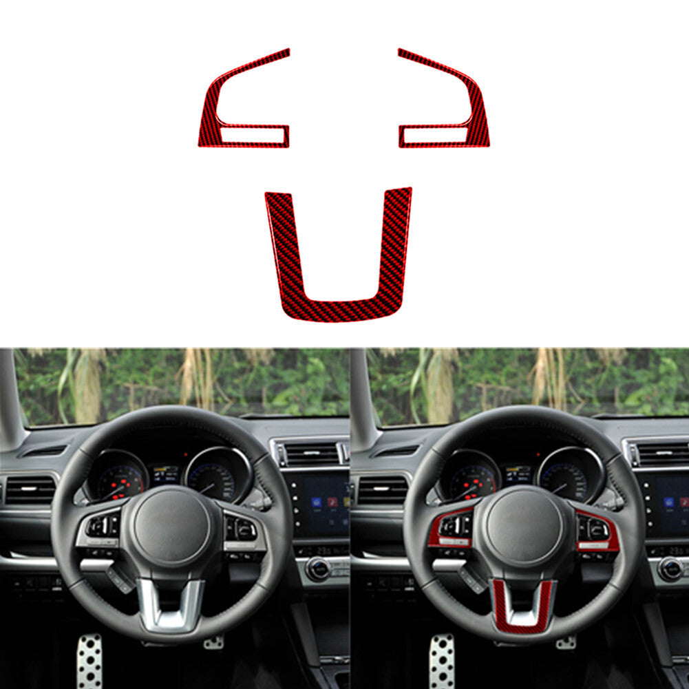 3X Red Carbon Fiber Steering Wheel Cover Trim for Subaru Outback Legacy 2015-17