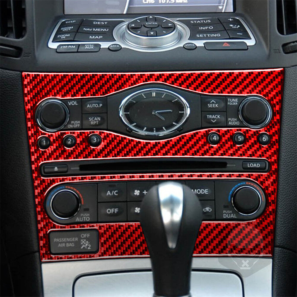 Red Carbon Fiber Console CD AC Swtich Panel Cover for Infiniti G37 Sedan 2007-13