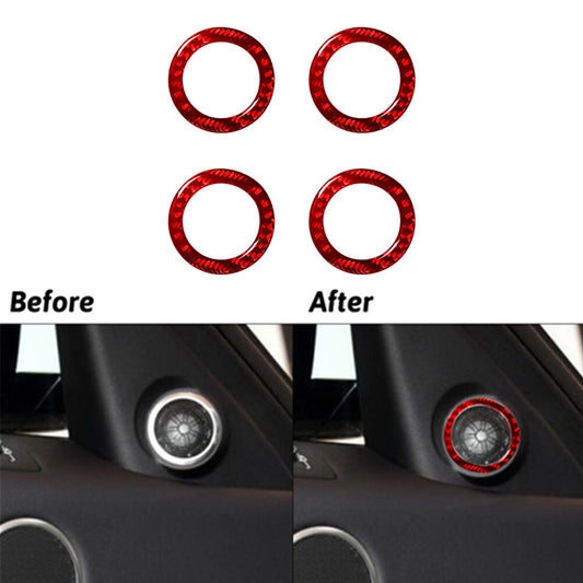 4X Red Carbon Fiber Small Speaker Cover Trim For Land for Range Rover Sport 2014-17