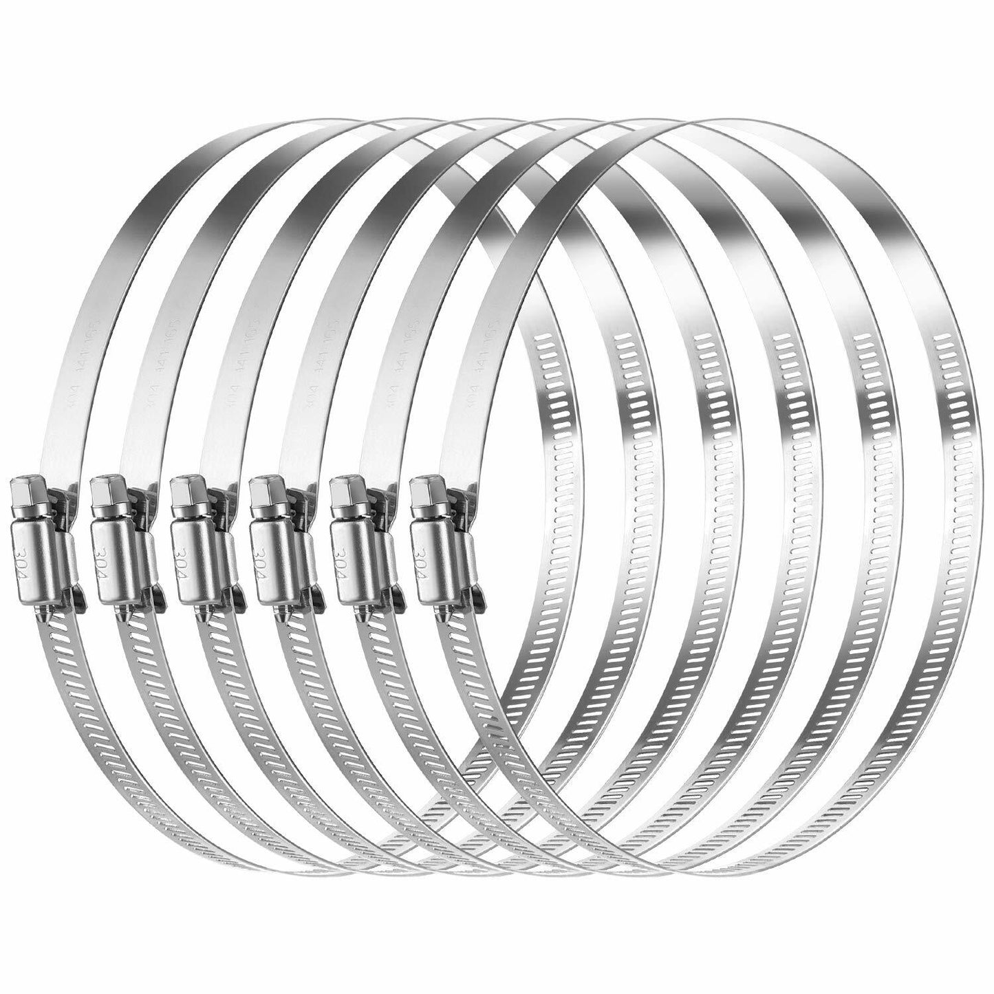 6-Piece Adjustable 304 Stainless Steel Pipe Clamps Hose Clamps 4 inch + Shape Wrench