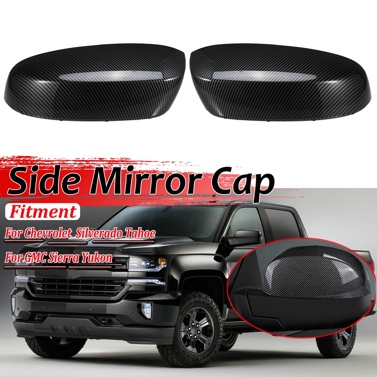 Rearview mirror covers for 2007-2013 Tahoe Silverado for Sierra Suburban - Carbon fiber