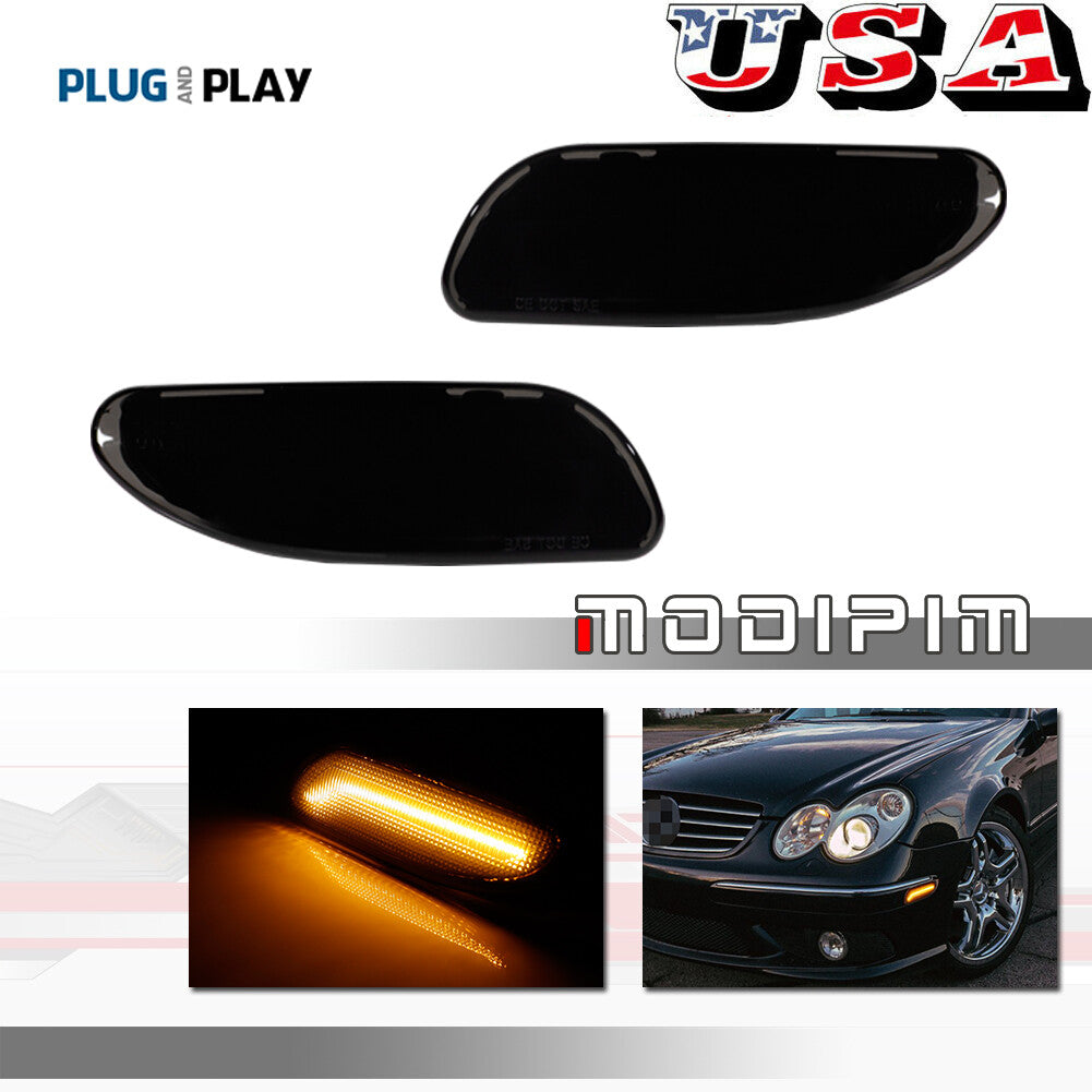 Amber LED front marker lights are suitable for Mercedes-Benz W203, C-Class, C200, and 300 models with license plates ending in 01-07.
