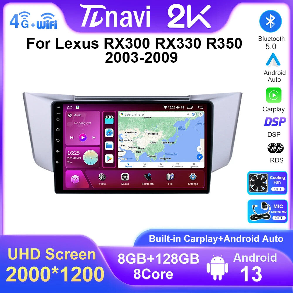 for Lexus RX300 RX330 RX350 RX400H Android Stereo Car Radio CarPlay GPS Player