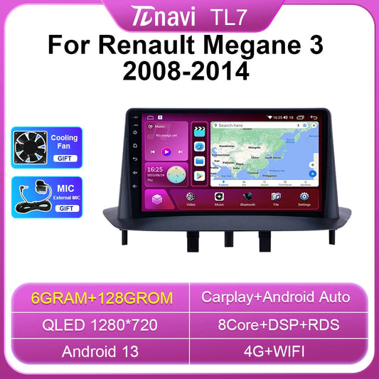 for Renault Megane 3 Fluence Samsung SM3 2008-2014 Car Radio CarPlay GPS Screen