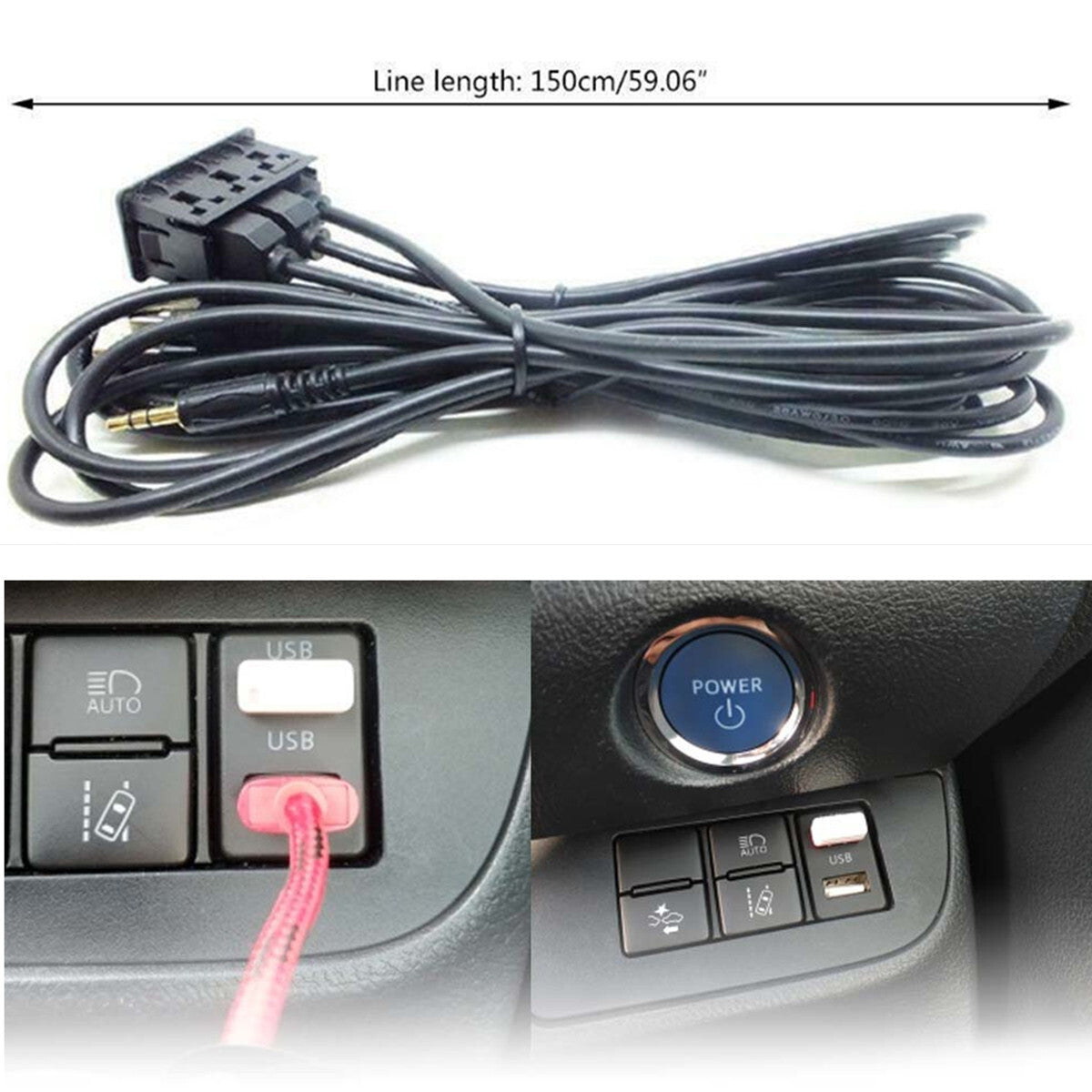 Car Dash Flush Mount AUX Port 1.5M Panel Dual USB Extension Cable Adapter