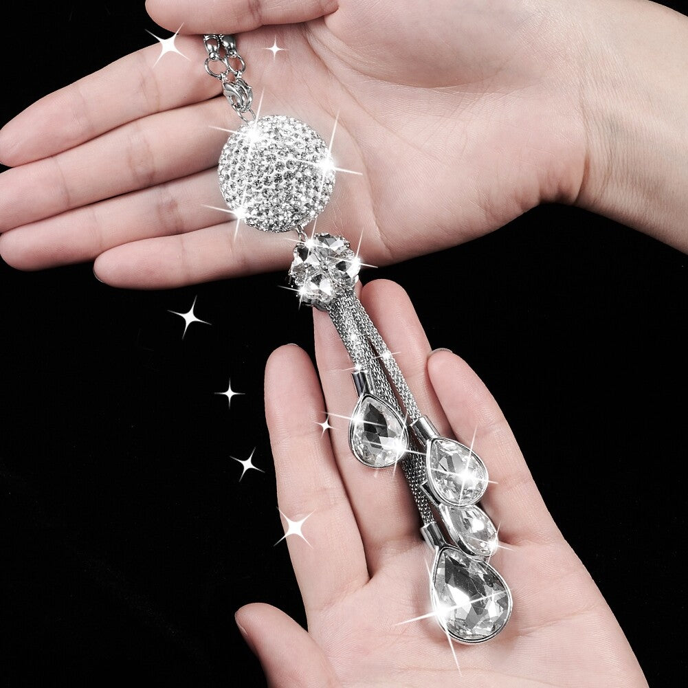 Shiny Crystal Ball Charm Car Rearview Mirror Pendant Diamond Hanging Ornament