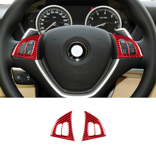 2PCS red carbon fiber steering wheel frame trim for BMW X5 E70 X6 E71 2008-2013