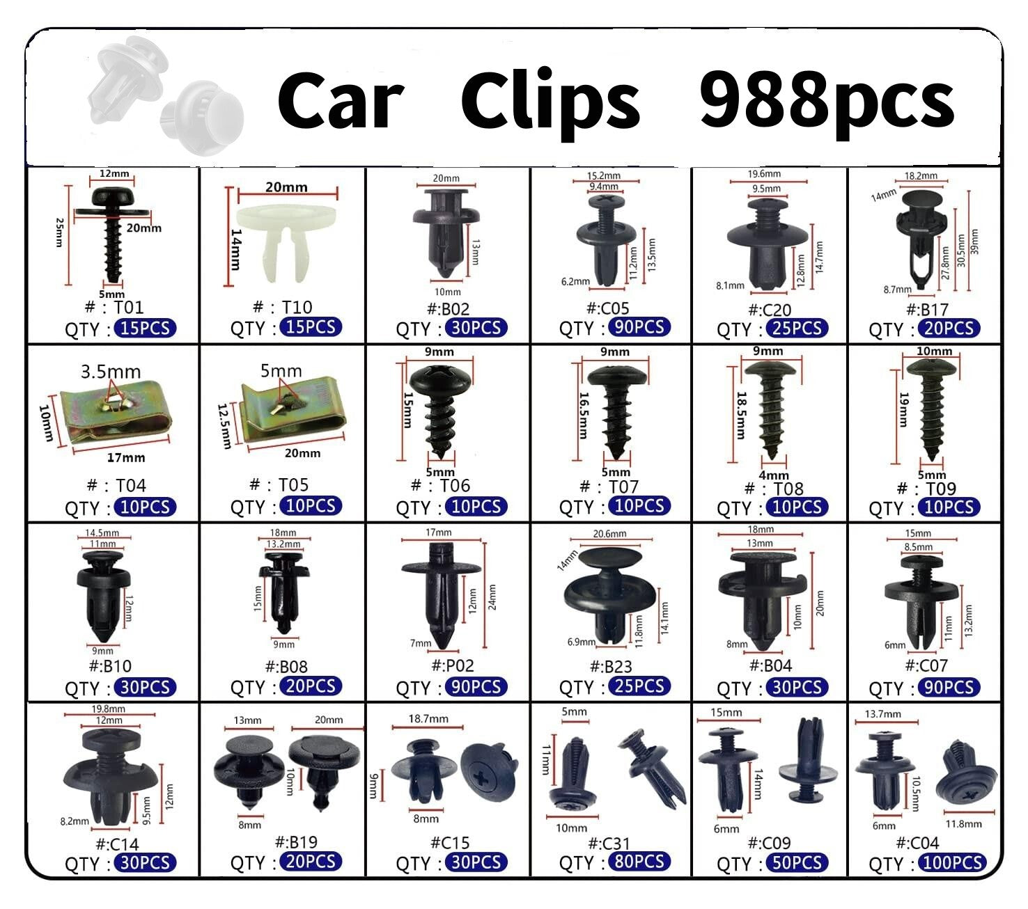 Car mounting clips, anti-collision clips, plastic rivets, metal screws, panel clips suitable for Honda
