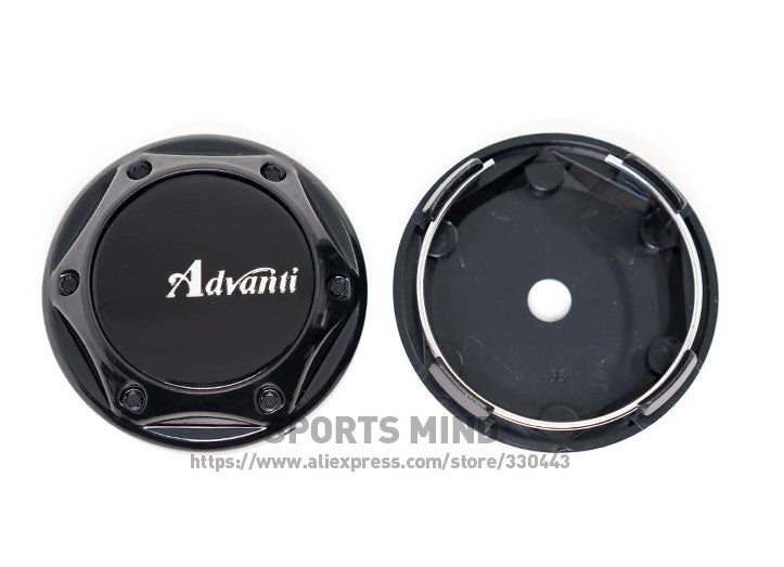 4-piece set of 68mm Advanti wheel caps, rim caps, wheel center caps, badge logos, black